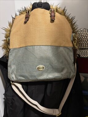 Fossil Two-Tone Tan and Metallic Crossbody Bag